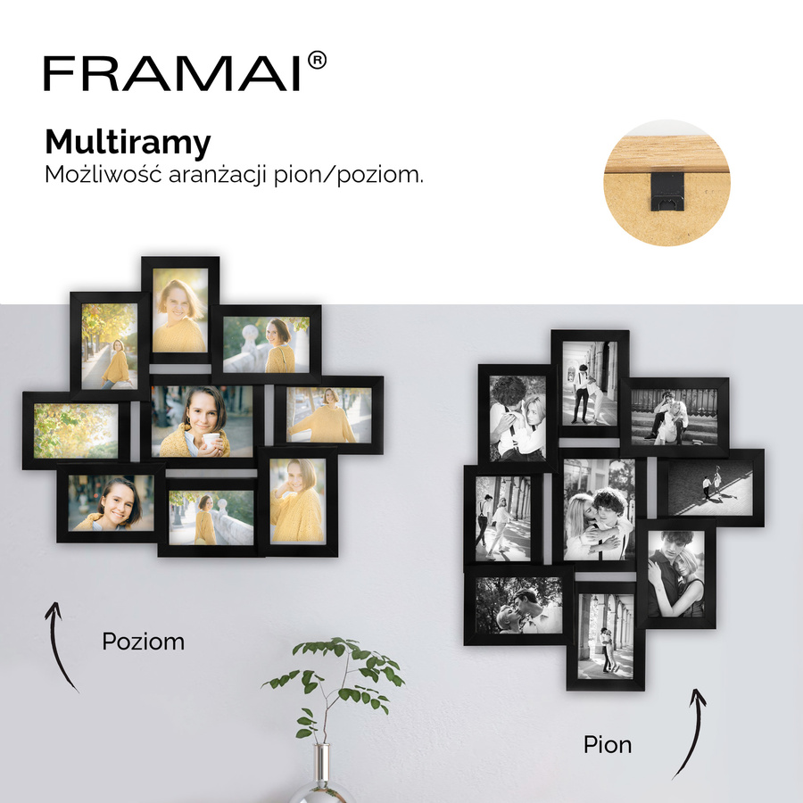 Multirama w czarnym kolorze MULTI HEN 2 na 9 zdjęć ramka na zdjęcia