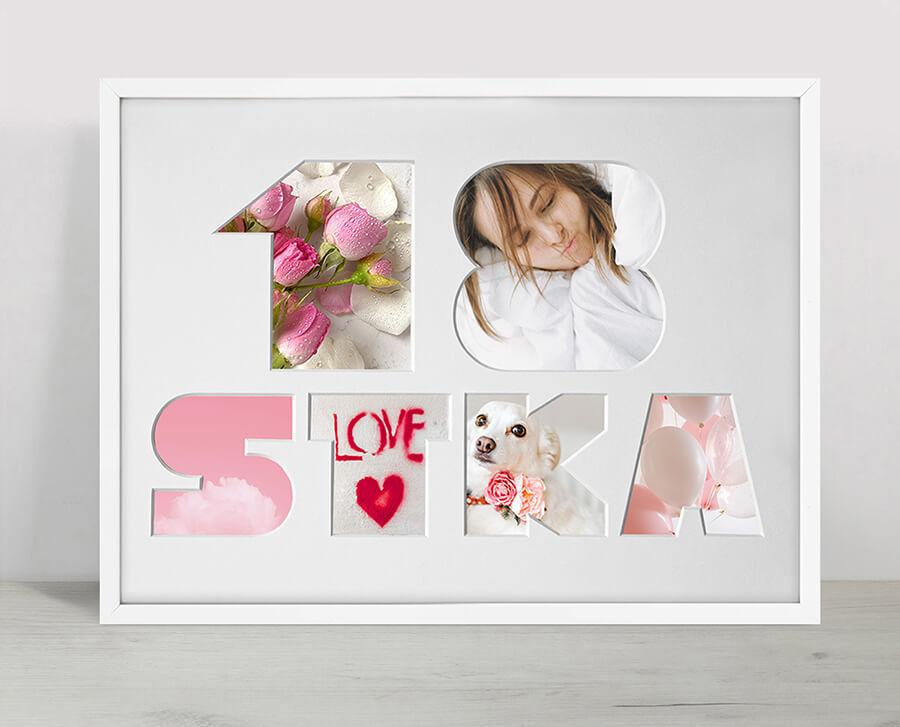 Ramka na 18-ste urodziny w kolorze białym. Ramka z passe partout o rozmiarze 30x40 cm