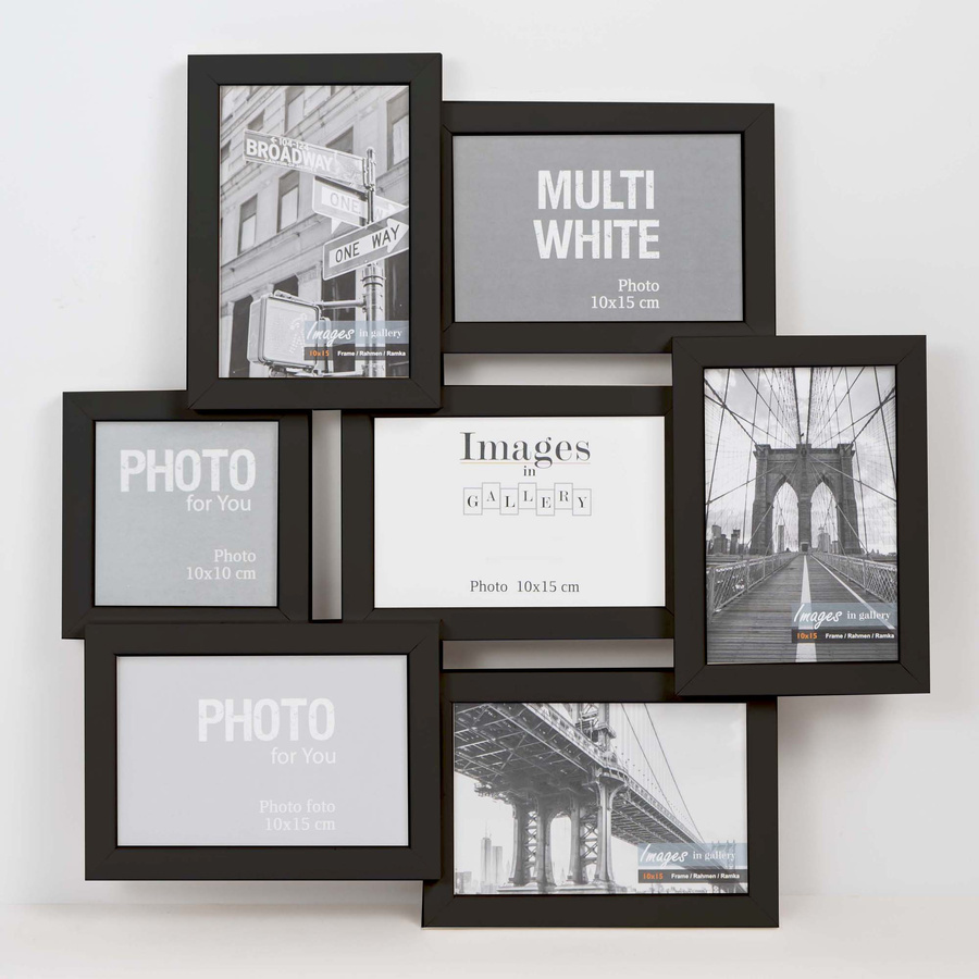 Multirama drewniana Black 72, zestaw ramek 1 X 10x10 cm, 6 X 10x15 cm - czarna