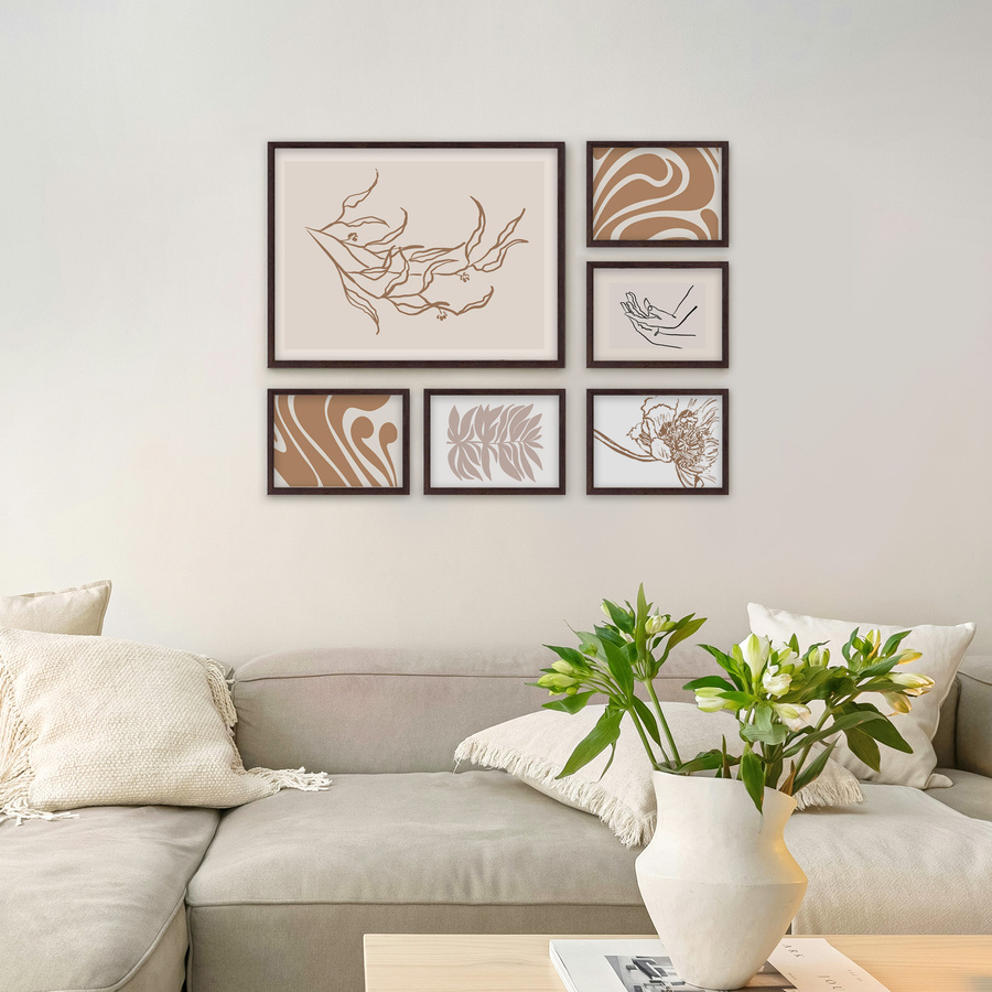 Galeria ścienna PINIA 4 GF0002. Zestaw brązowych ramek na ścianę