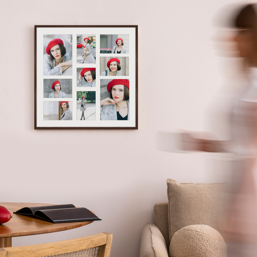 Foto galeria 50x50 cm na 9 zdjęć o wymiarach 10x15 cm 15x21 cm 10x10 cm kolor brązowy