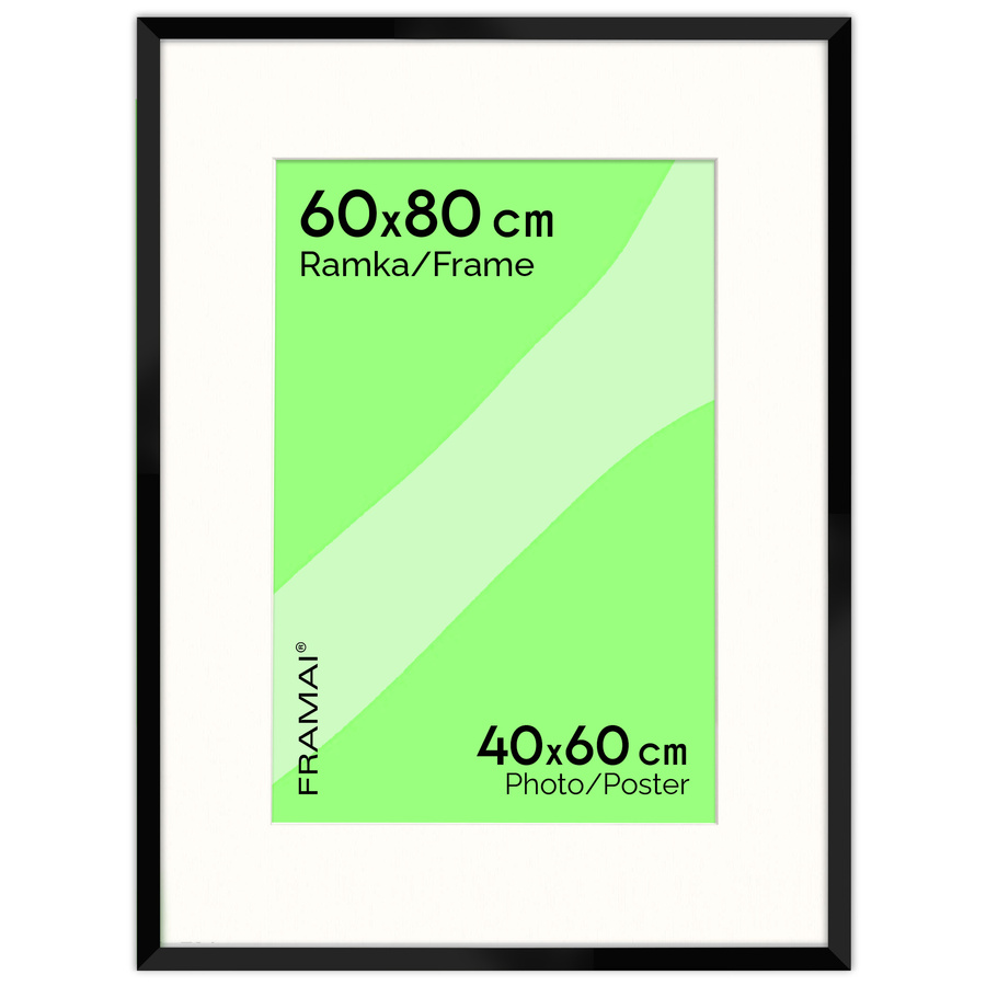 Czarna ramka z passe partout na zdjęcia w rozmiarze 60x80 cm z okienkiem passe partout 40x60 cm