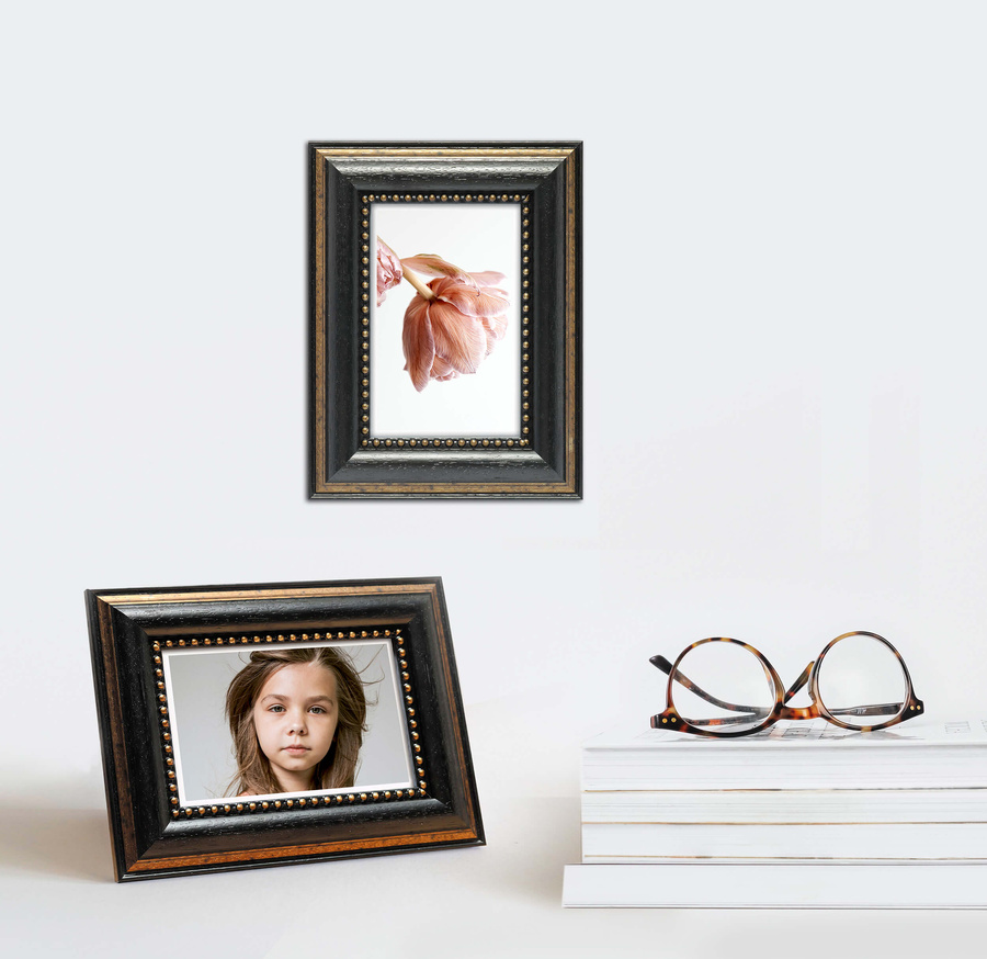Ramka drewniana PATERNO 2124, ozdobna fotoramka na zdjęcia, plakaty lub obrazy - kolor czarny, złocenia