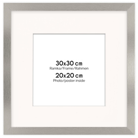Srebrna ramka z passe partout na zdjęcia w rozmiarze 30x30 cm z okienkiem passe partout 20x20 cm
