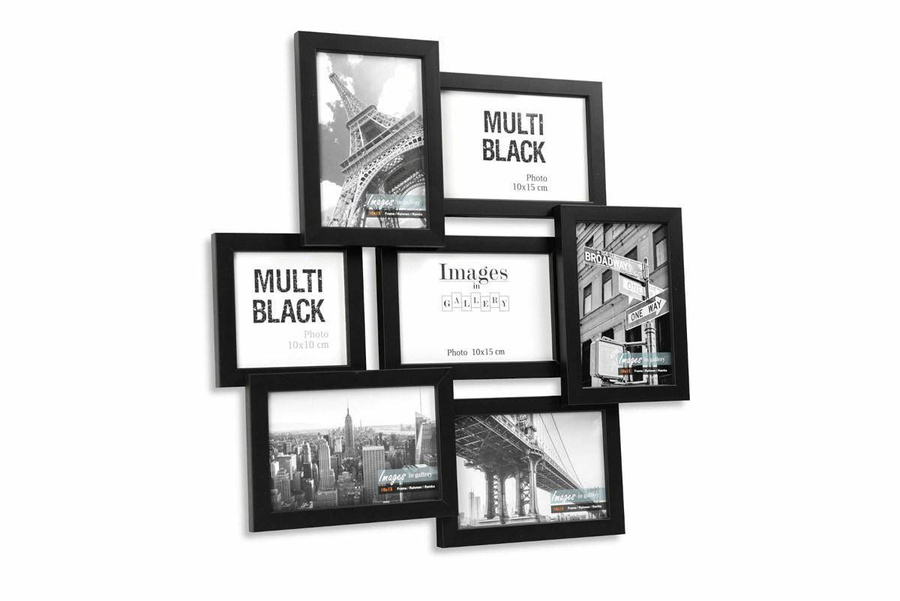 Multirama drewniana Black 72, zestaw ramek 1 X 10x10 cm, 6 X 10x15 cm - czarna