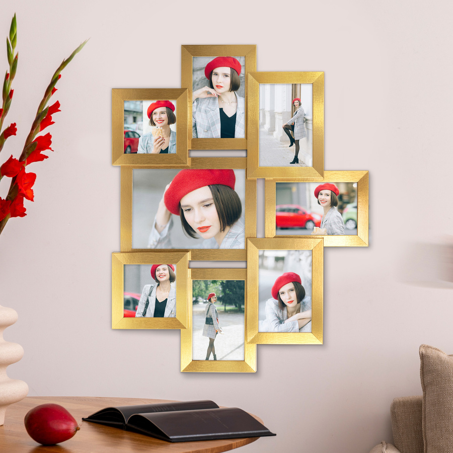 Multirama w złotym kolorze MULTI HEN Z na 8 zdjęć ramka na zdjęcia