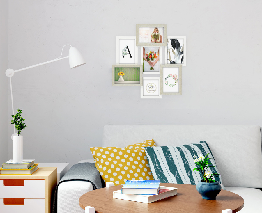 Multirama drewniana Cottage 72, zestaw ramek 1 X 10x10 cm, 6 X 10x15 cm - rustykalna