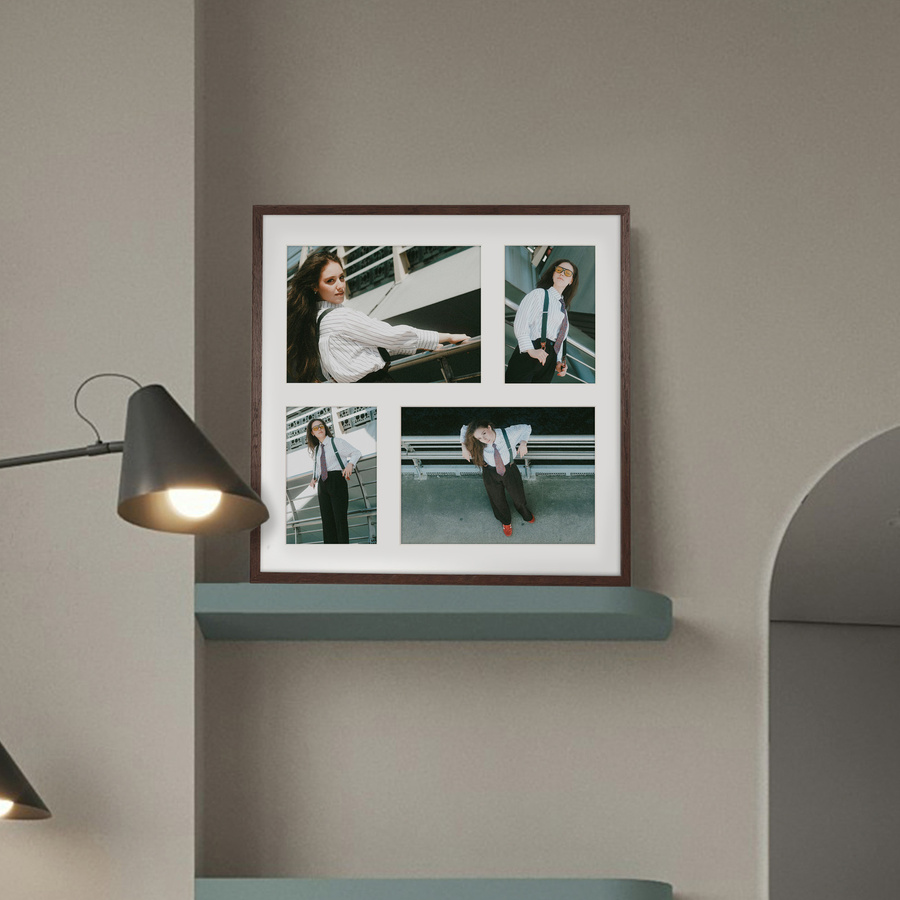 Foto galeria 40x40 cm na 4 zdjęcia o wymiarach 10x15 cm i 15x21 cm w brązowym kolorze