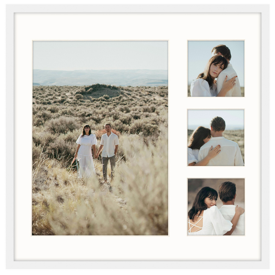 Foto galeria 40x40 cm na 4 zdjęcia o wymiarach 21x30 cm i 9x9 cm w białym kolorze