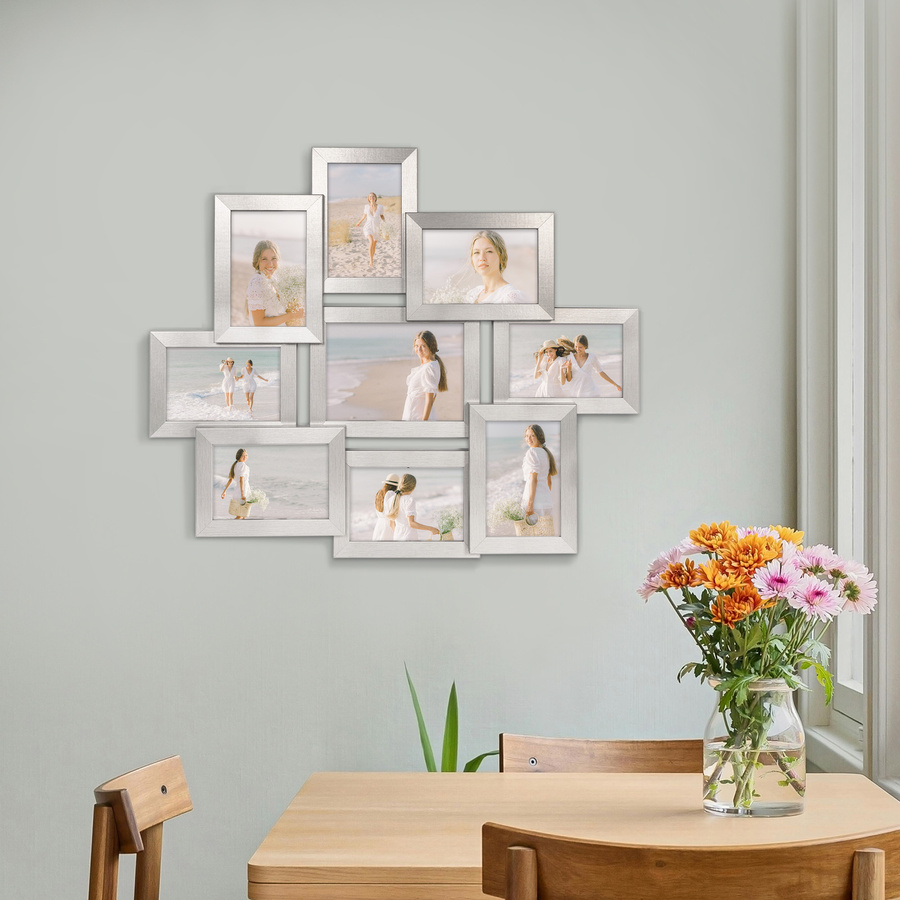 Multirama w srebrnym kolorze MULTI HEN S na 9 zdjęć ramka na zdjęcia