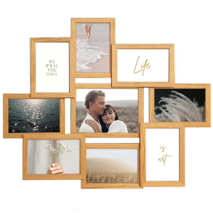 Multirama drewniana Natural 91, zestaw ramek 8 X 10x15 cm, 1 X 13x18 cm - naturalna