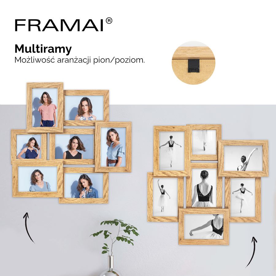 Multirama w dębowym kolorze MULTI HEN 01 na 7 zdjęć ramka na zdjęcia