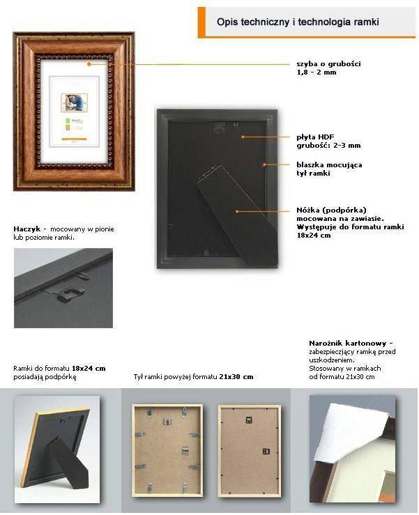 Ramka drewniana PATERNO 2121, klasyczna fotoramka na zdjęcia, plakaty lub obrazy - kolor brązowy, zdobienia