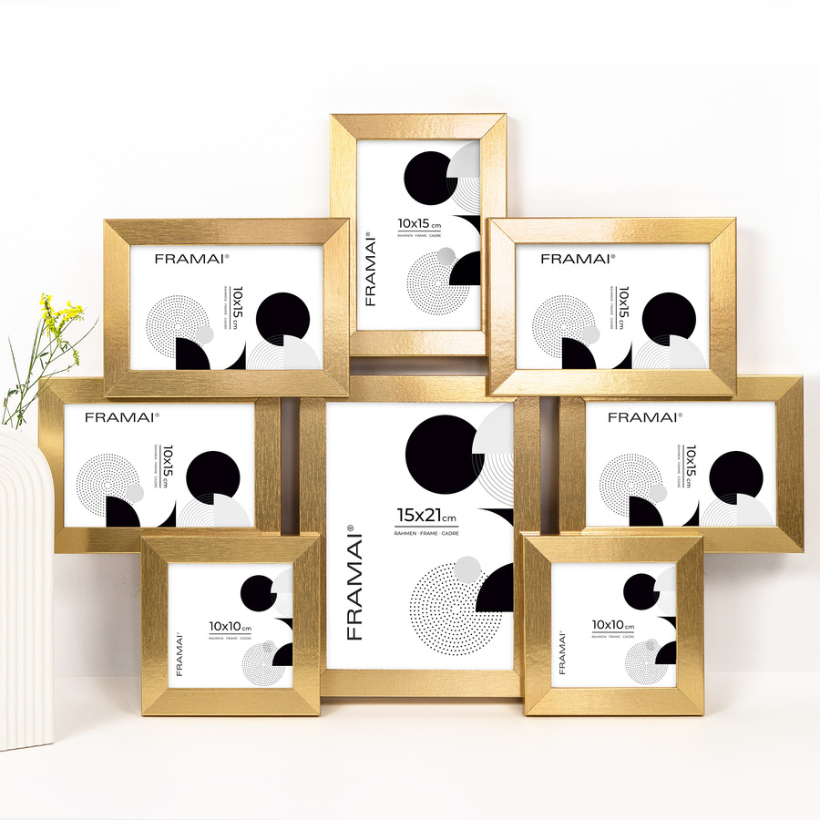 Multirama w złotym kolorze MULTI HEN Z na 8 zdjęć ramka na zdjęcia