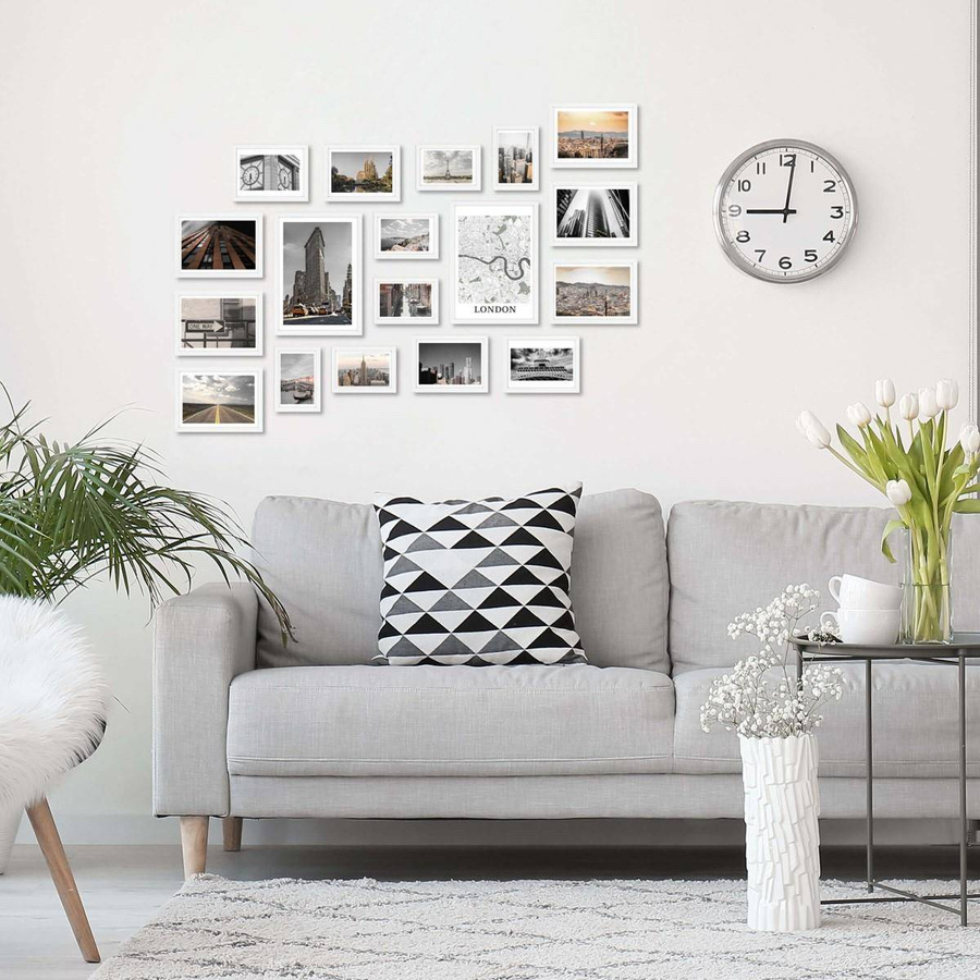 Galeria ścienna PINIA 1 GF0006. Zestaw białych ramek na ścianę