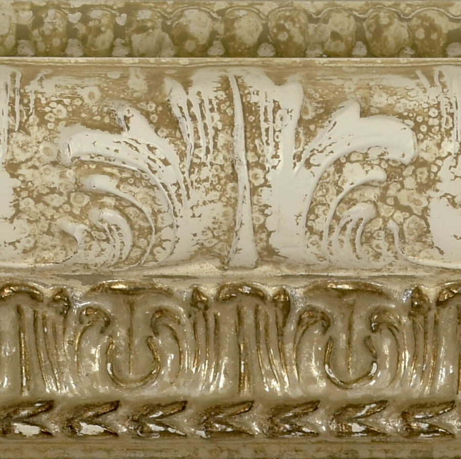 Rama do obrazów, zdjęć luster na wymiar LUCA #2574. Stylowa z ornamentami, drewniana oprawa - holkiel, kolor biało-srebrny