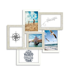 Multirama drewniana Cottage 61, zestaw ramek 1 X 10x10 cm, 5 X 10x15 cm - rustykalna