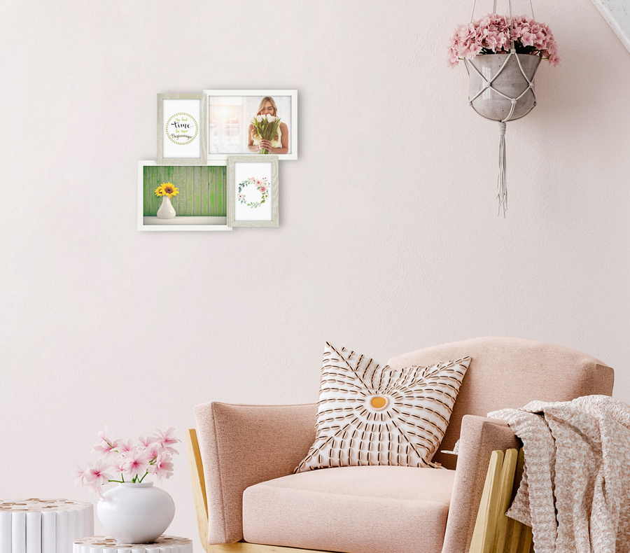 Multirama drewniana Cottage 44, zestaw ramek 2 X 10x15 cm, 2 X 15x21 cm - rustykalna