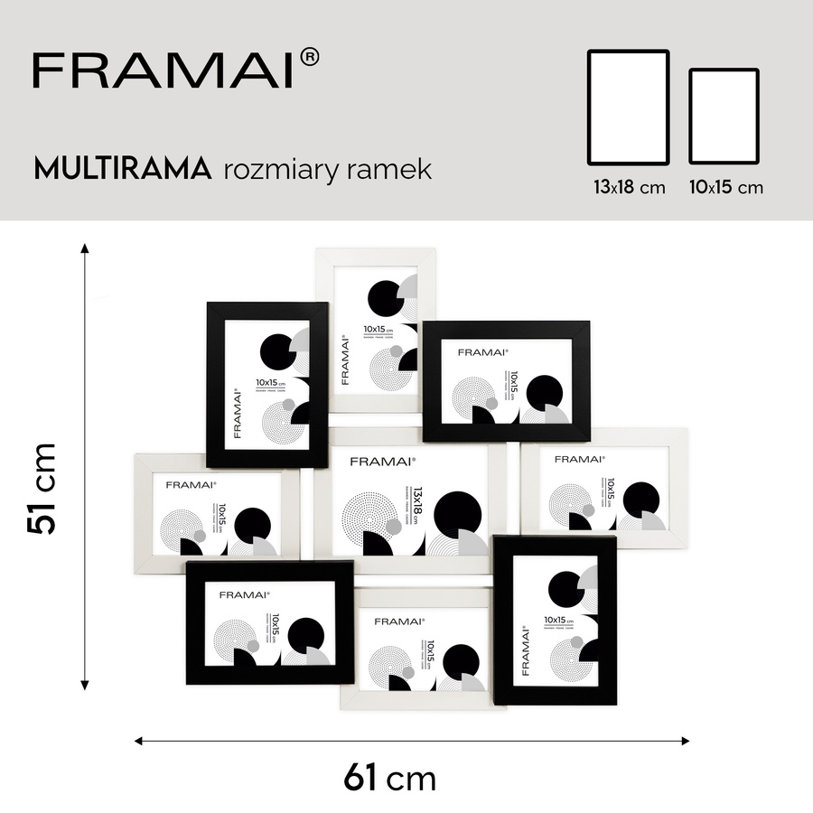 Multirama w czarno-białym kolorze MULTI HEN 1-2 na 9 zdjęć ramka na zdjęcia