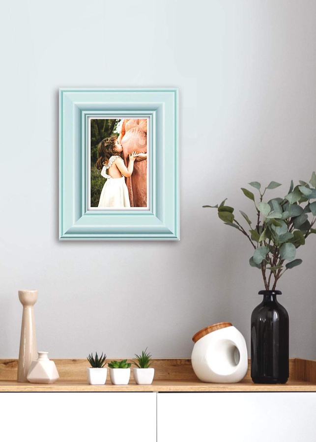 Ramka drewniana FAVARO 2143, nowoczesna fotoramka na zdjęcia, plakaty lub obrazy - kolor miętowy