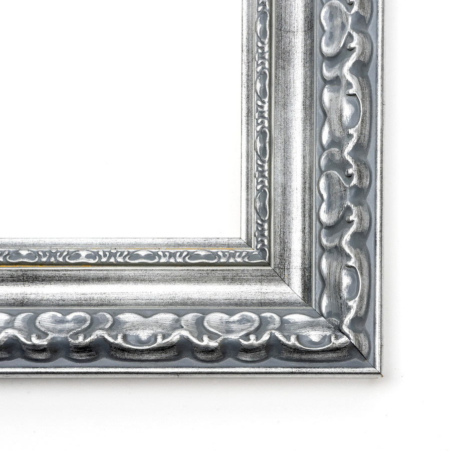 Rama do obrazów, zdjęć, plakatów oraz luster na wymiar LUCA #3005 Klasyczna, drewniana oprawa - kolor srebrny, ornament