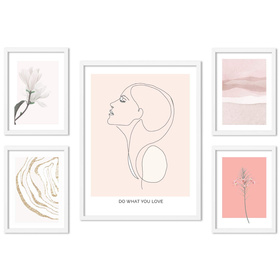 Rose Quartz + zestaw ramek z litego drewna w kolorze białym