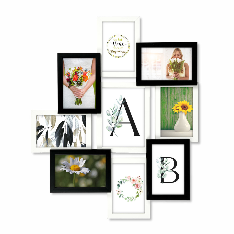 Multirama drewniana Black & White 91, zestaw ramek 8 X 10x15 cm, 1 X 13x18 cm - czarno-biała