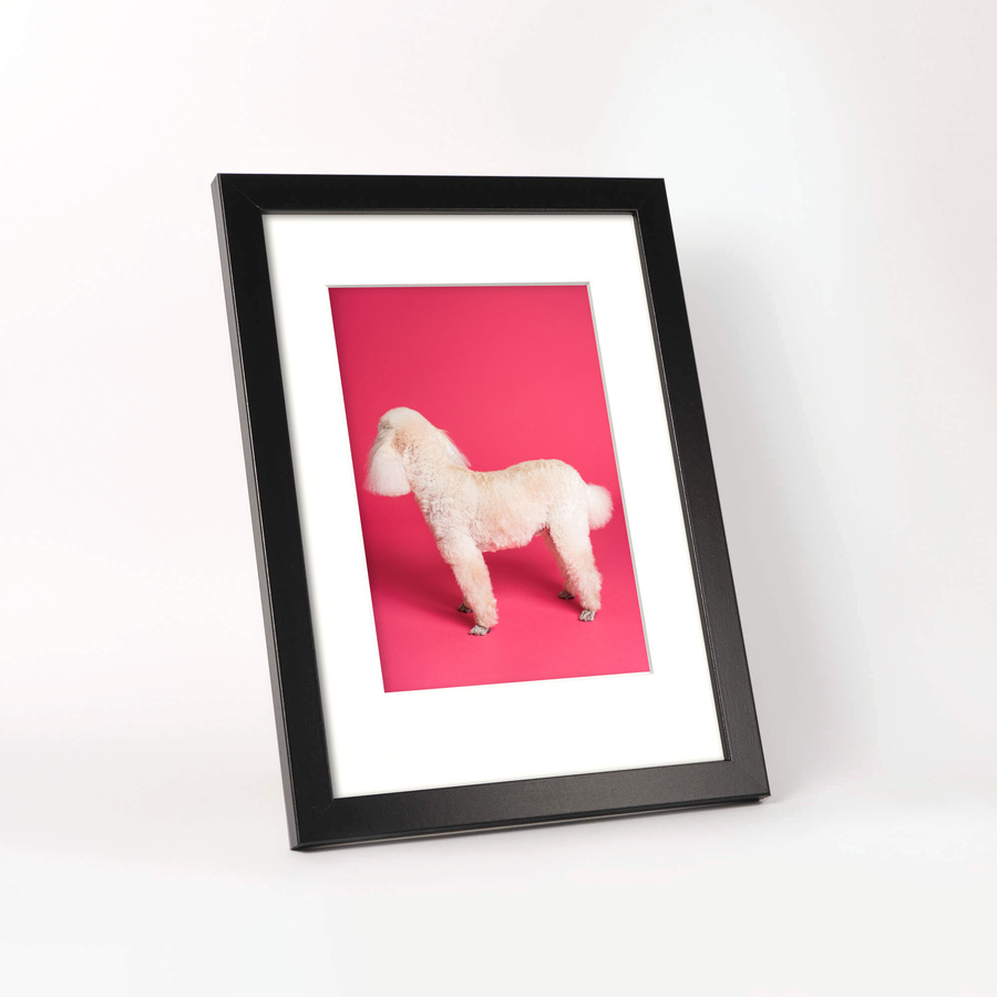 Czarna ramka z passe partout na zdjęcia w rozmiarze 21x29,7 cm z okienkiem passe partout 15x21 cm