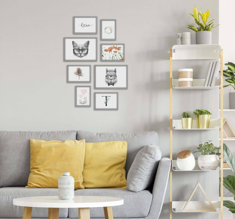 Galeria ścienna PINIA 05 GF0007. Zestaw szarych ramek na ścianę