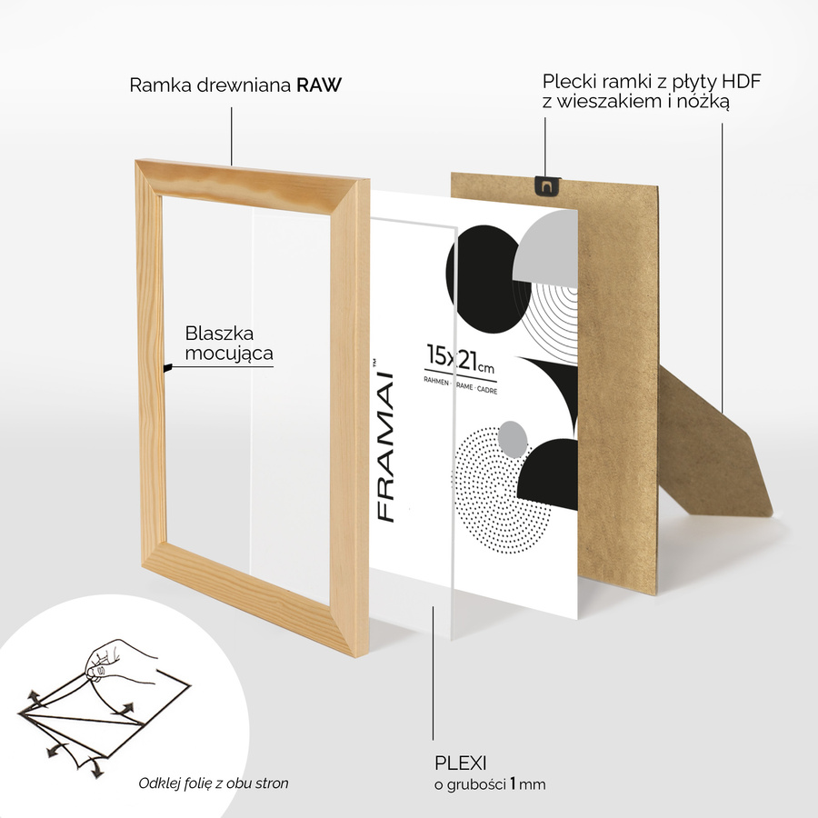 Ramka z drewna surowego na zdjęcia 3 szt. RAW 15x21 cm