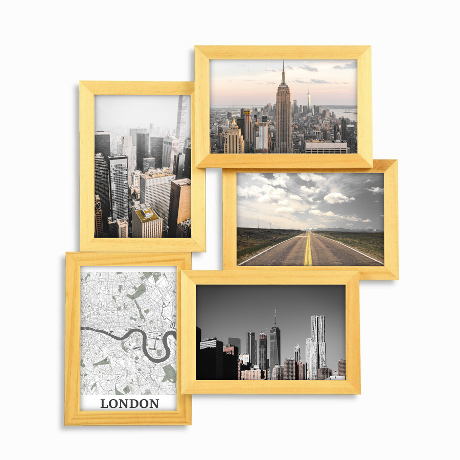 Multirama drewniana Natural 52, zestaw ramek 5 X 10x15 cm - naturalna