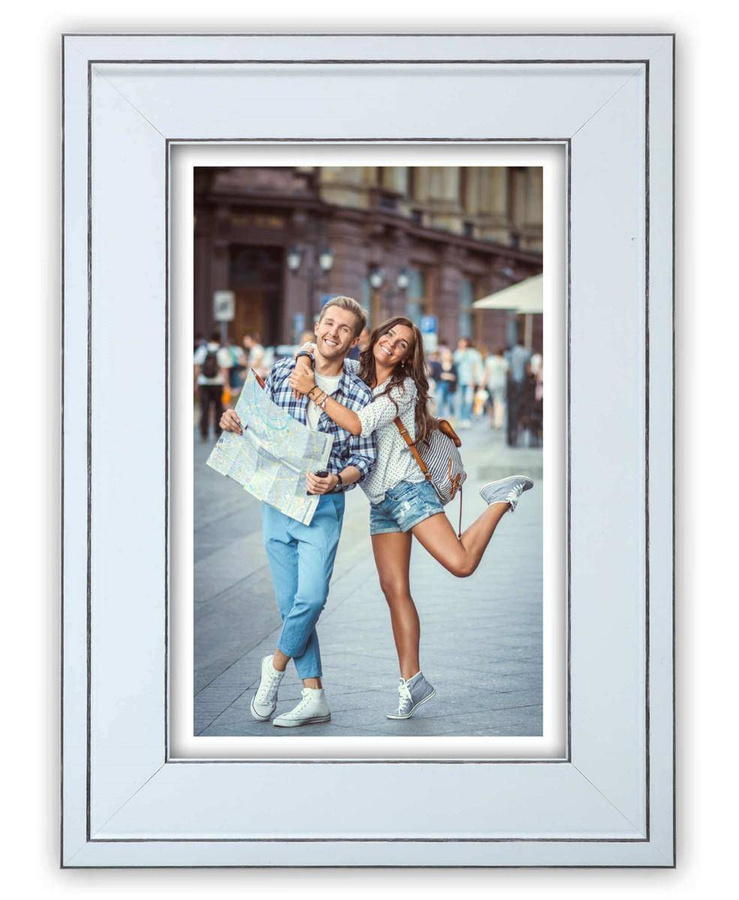 Ramka drewniana RIVOLI 2954, nowoczesna fotoramka na zdjęcia, plakaty lub rysunki - kolor biały przetarcia