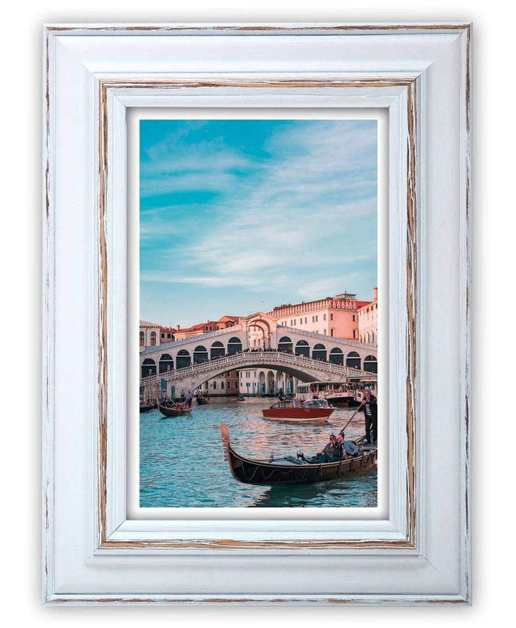 Ramka drewniana MAROTTA 2813, fotoramka na zdjęcia, plakaty lub obrazy - kolor biało-brązowy, przetarcia