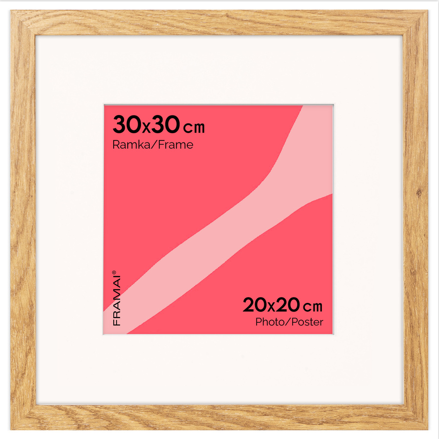 Naturalna ramka z passe partout na zdjęcia w rozmiarze 30x30 cm z passe partout 20x20 cm