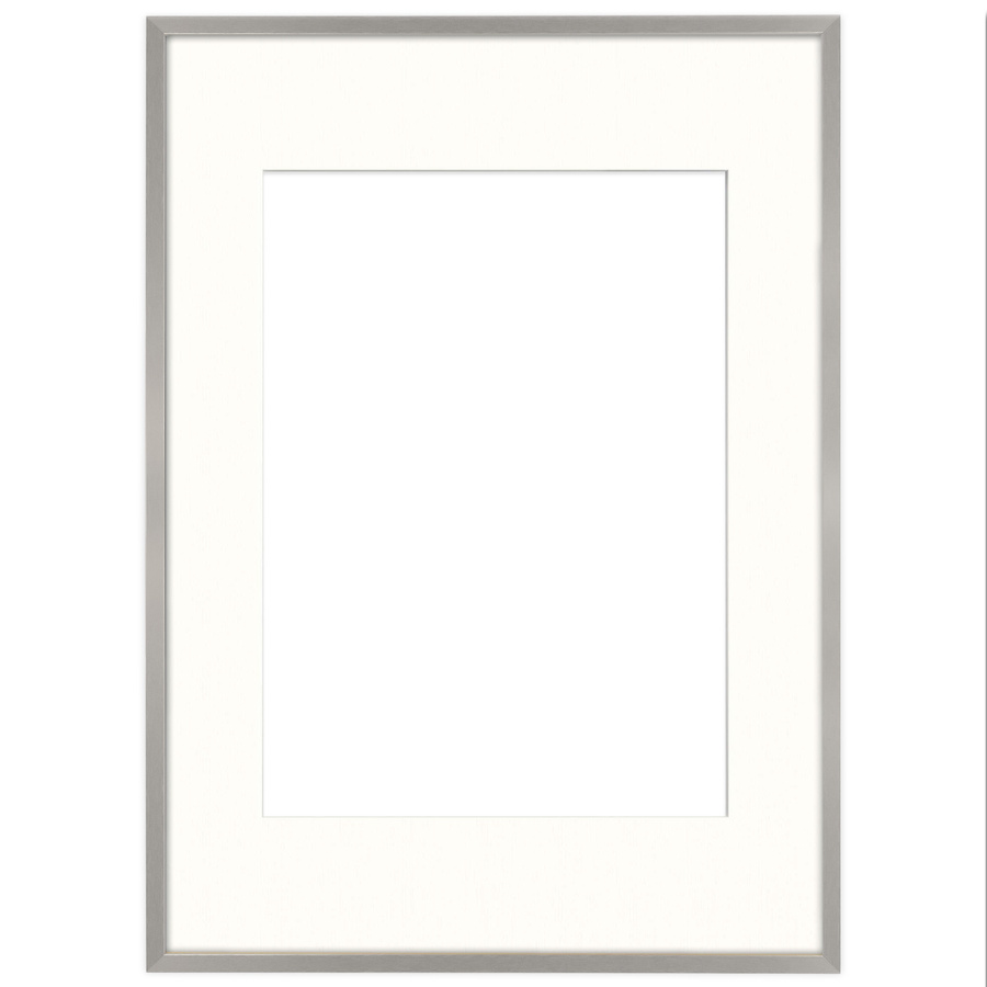 Srebrna ramka z passe partout na zdjęcia w rozmiarze 70x100cm z okienkiem passe partout 50x70 cm
