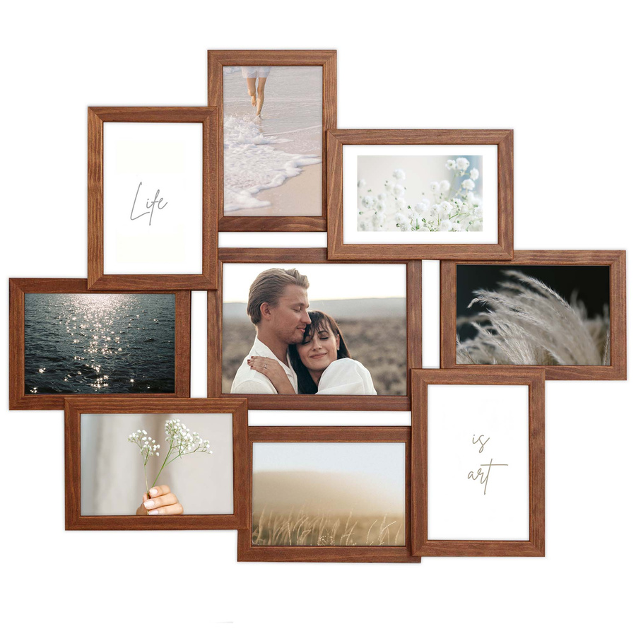 Multirama drewniana Brown 91, zestaw ramek 8 X 10x15 cm, 1 X 13x18 cm - brązowa