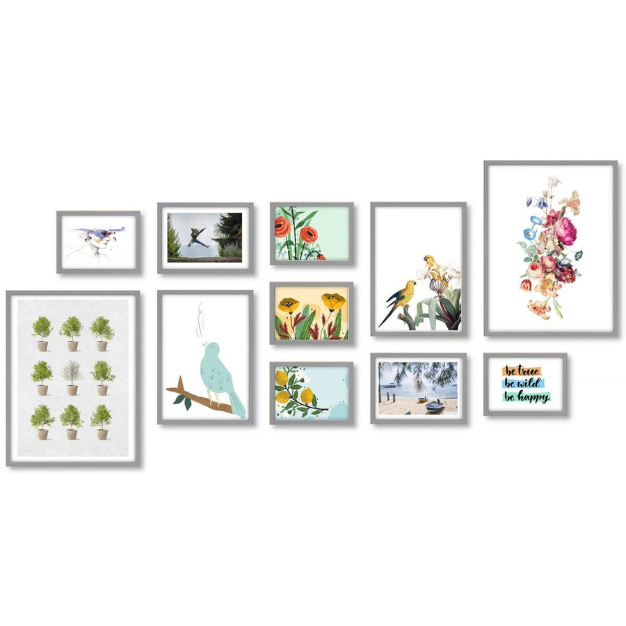 Galeria ścienna PINIA 05 GF0005. Zestaw szarych ramek na ścianę