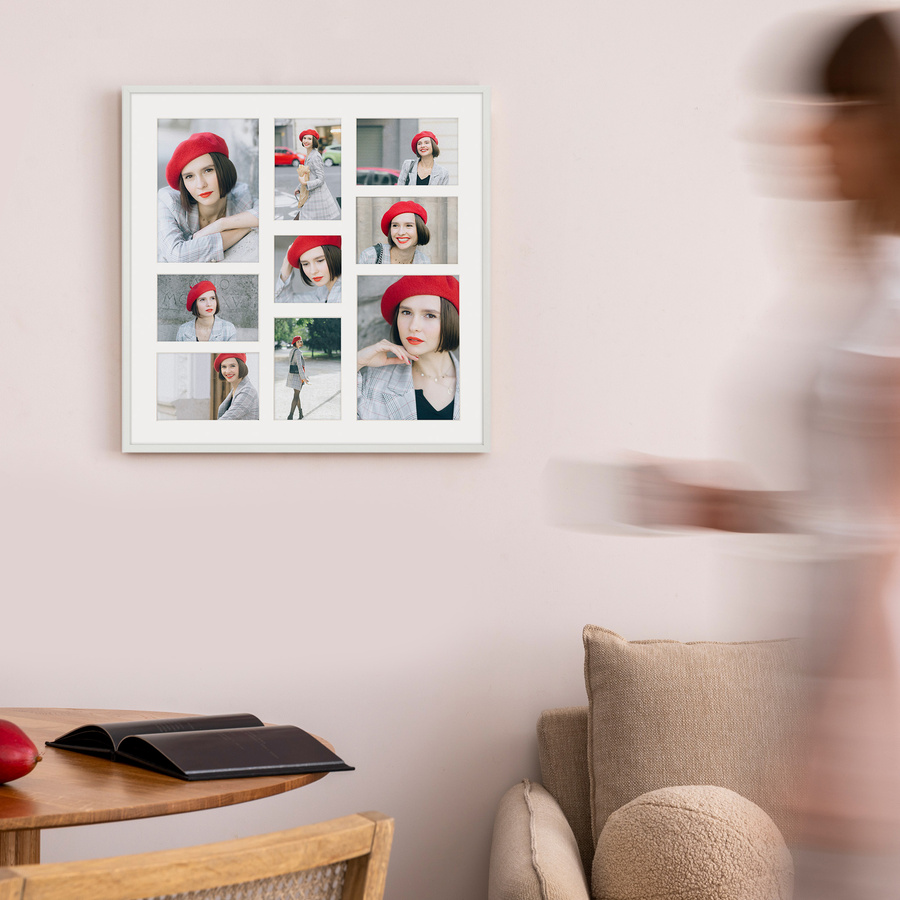 Foto galeria 50x50 cm na 9 zdjęć o wymiarach 10x15 cm 15x21 cm 10x10 cm kolor biały