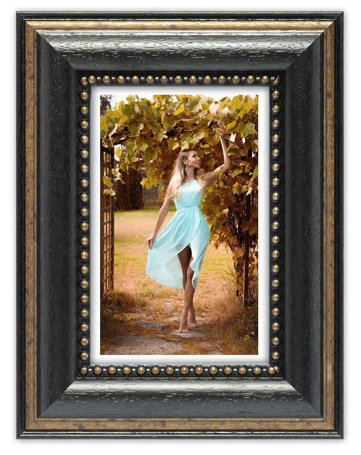 Ramka drewniana PATERNO 2124, ozdobna fotoramka na zdjęcia, plakaty lub obrazy - kolor czarny, złocenia