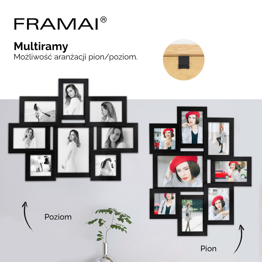 Multirama czarna MULTI HEN 2 na 8 zdjęć ramka na zdjęcia