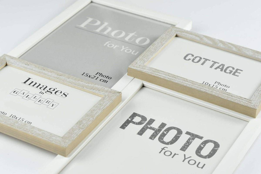 Multirama drewniana Cottage 44, zestaw ramek 2 X 10x15 cm, 2 X 15x21 cm - rustykalna