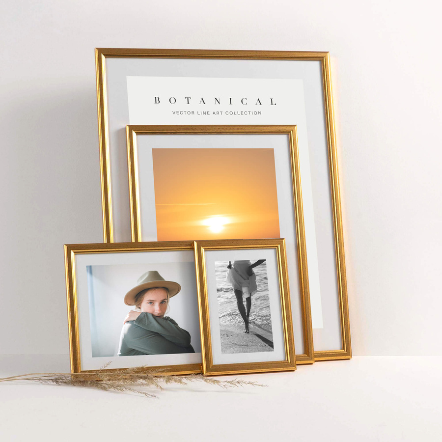 Ramka drewniana PRESTO 1858, szlachetna fotoramka na zdjęcia, plakaty lub rysunki - kolor złoty