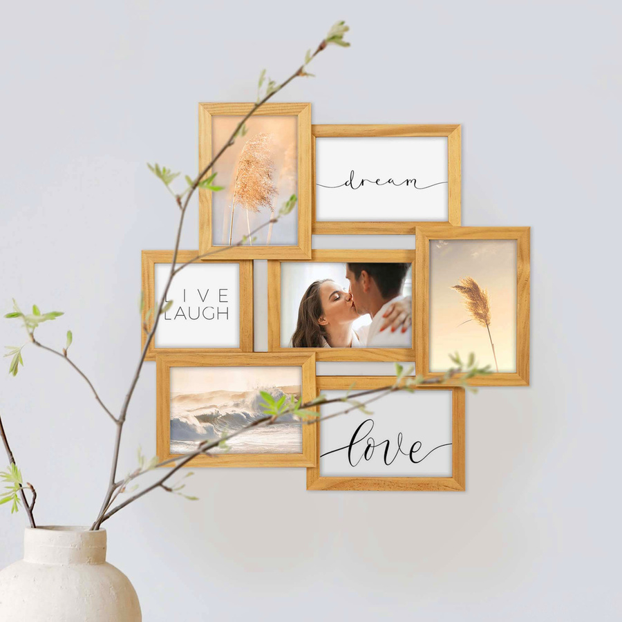 Multirama drewniana Natural 72, zestaw ramek 1 X 10x10 cm, 6 X 10x15 cm - naturalna