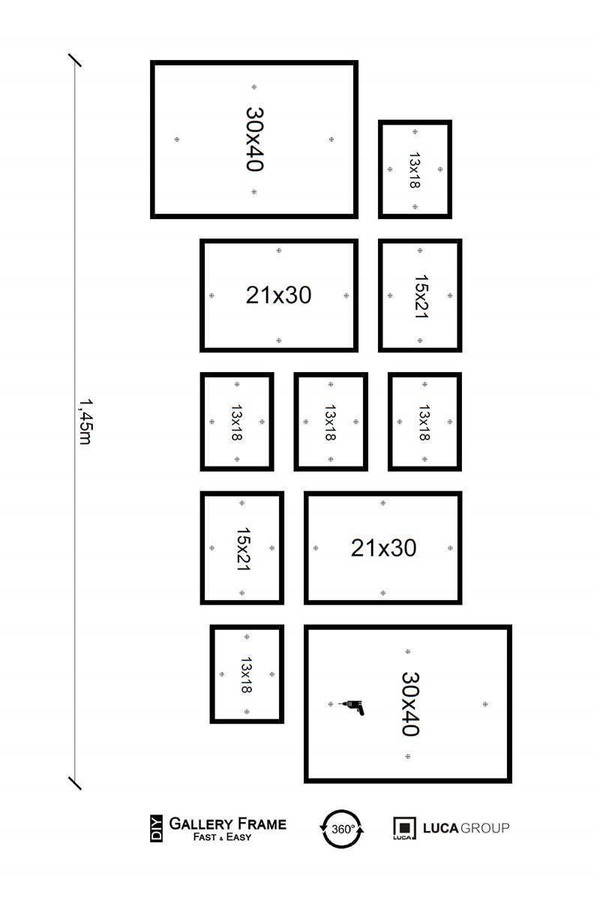 Galeria ścienna PINIA 00 GF0005. Zestaw dębowych ramek na ścianę