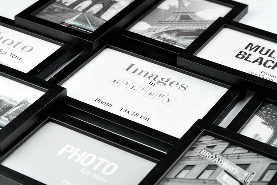 Multirama drewniana Black 91, zestaw ramek 8 X 10x15 cm, 1 X 13x18 cm - czarna