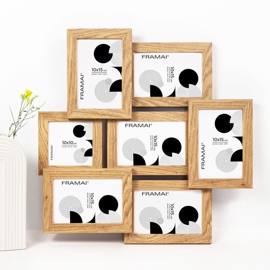 Multirama w dębowym kolorze MULTI HEN 01 na 7 zdjęć ramka na zdjęcia