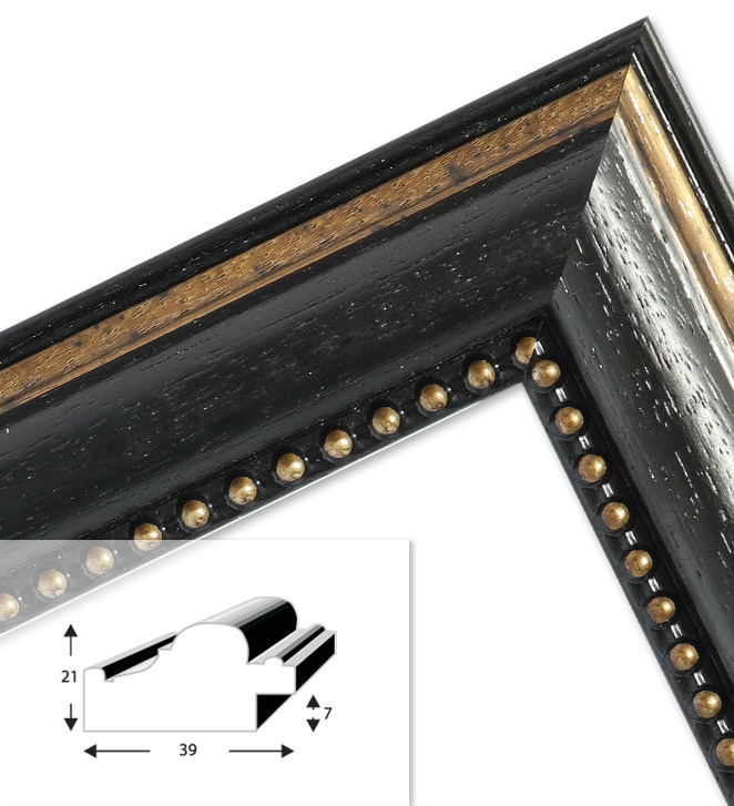 Ramka drewniana PATERNO 2124, ozdobna fotoramka na zdjęcia, plakaty lub obrazy - kolor czarny, złocenia