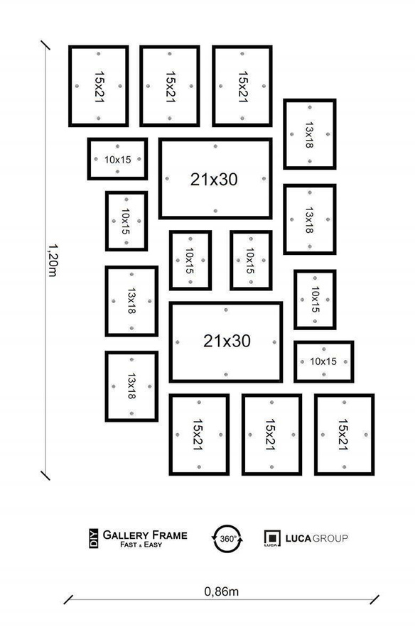 Galeria ścienna PINIA 05 GF0006. Zestaw szarych ramek na ścianę