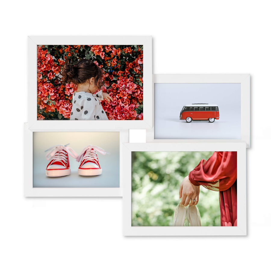 Multirama drewniana White 42, zestaw ramek 2 X 10x15 cm, 2 X 13x18 cm - biała