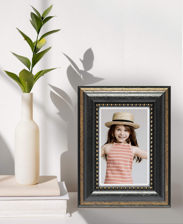 Ramka drewniana PATERNO 2124, ozdobna fotoramka na zdjęcia, plakaty lub obrazy - kolor czarny, złocenia